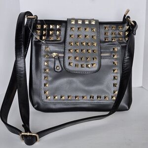 Studded Black Grey and Gold Women's Bag Faux Leather Cross-body Or Shoulder